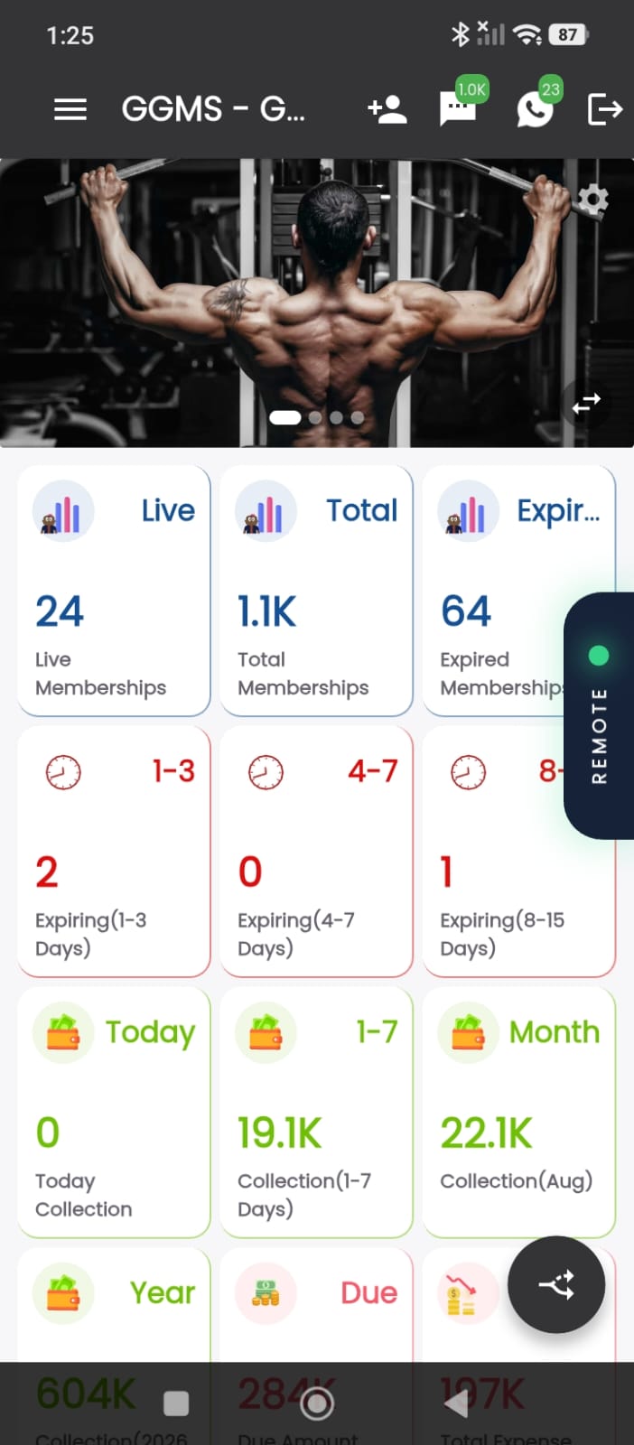GGMS app dashboard preview