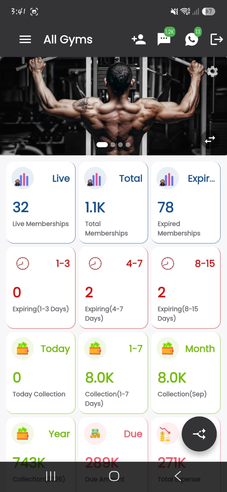 GGMS mobile app dashboard