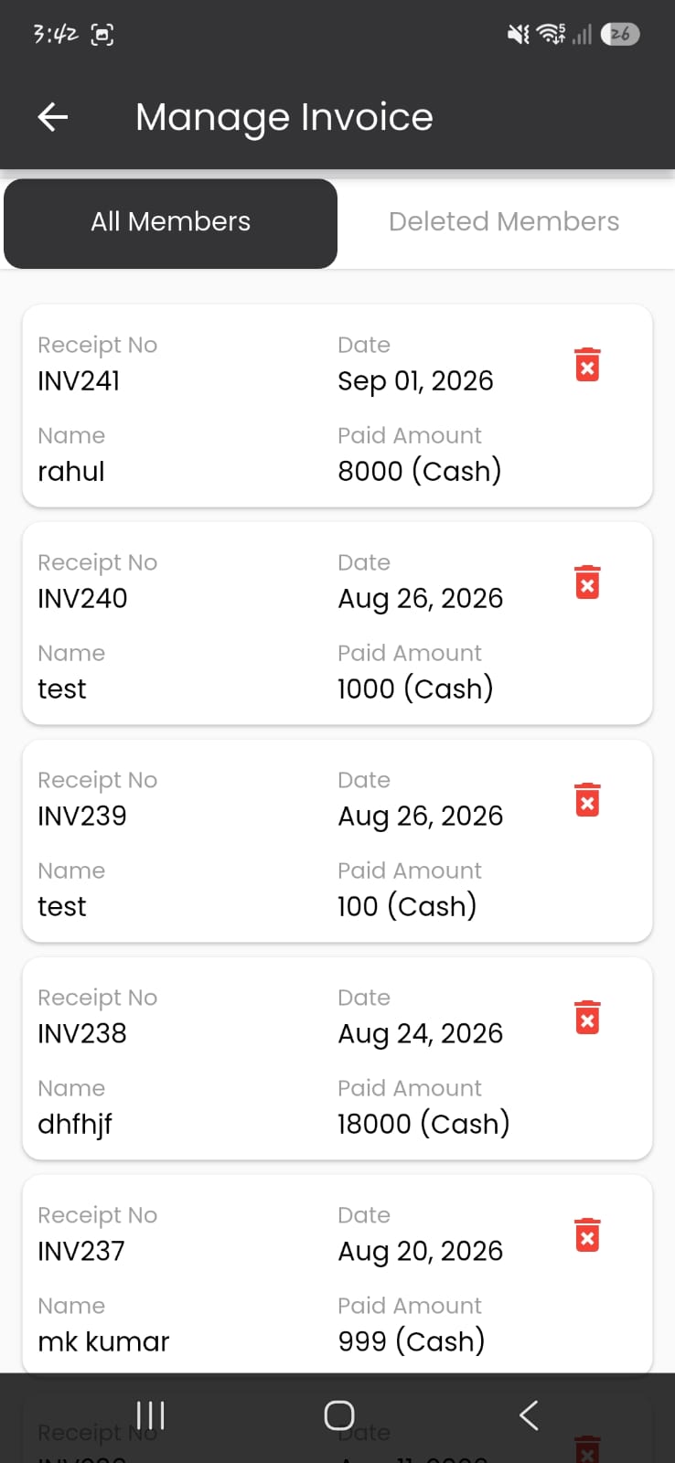 GGMS invoice app screen