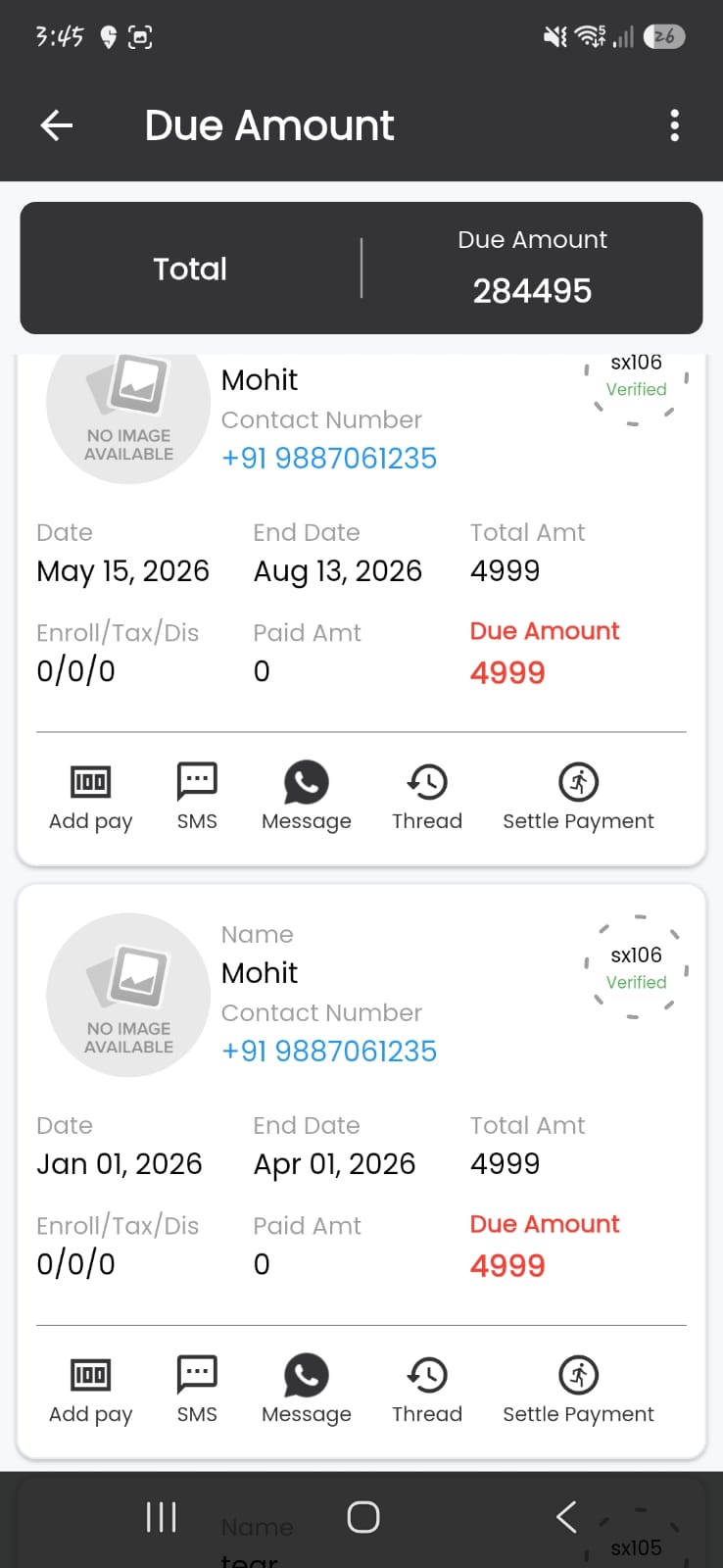 GGMS due amount app screen